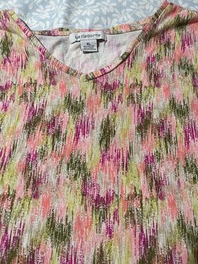Liz Claiborne Pink Green Cream Abstract V‑Neck Blouse